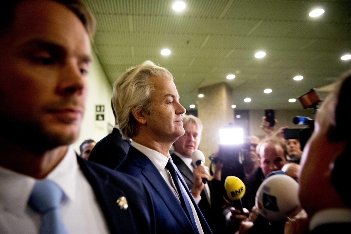 epaselect epa05851026 Leader of the Party for Freedom (PVV), Geert Wilders reacts on the election results in The Hague, The Netherlands, 16 March 2017. According to initial exit polls in the Dutch parliamentary elections, Prime Minister Mark Rutte's center-right People's Party for Freedom and Democracy (VVD) is projected to win 31 seats out of 150, and the far-right party of Wilders with 19 seats. EPA/ROBIN UTRECHT